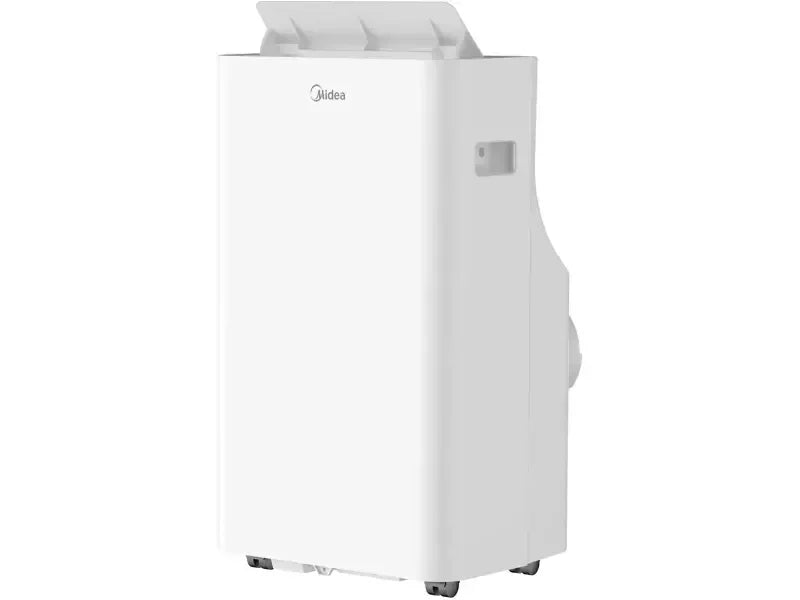 Weiße mobile Klimaanlage mit Rollen und Midea-Logo, energieeffizient und kompakt für jeden Raum